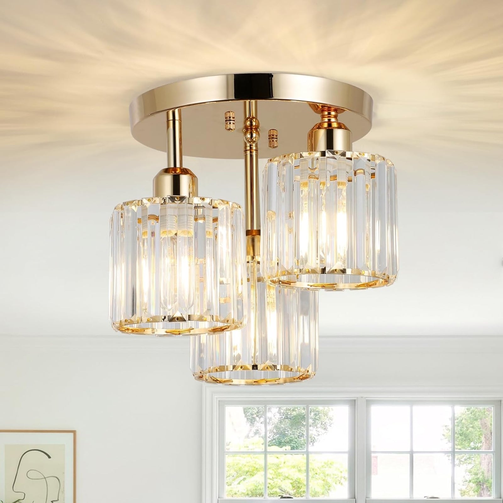 Modern 3-Light Crystal Ceiling Fixture