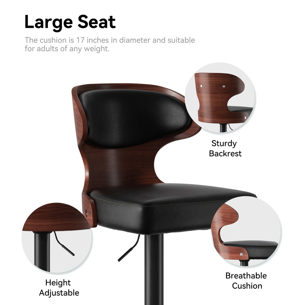 Bentwood Swivel Counter Chairs - PU Leather (Set of 2)