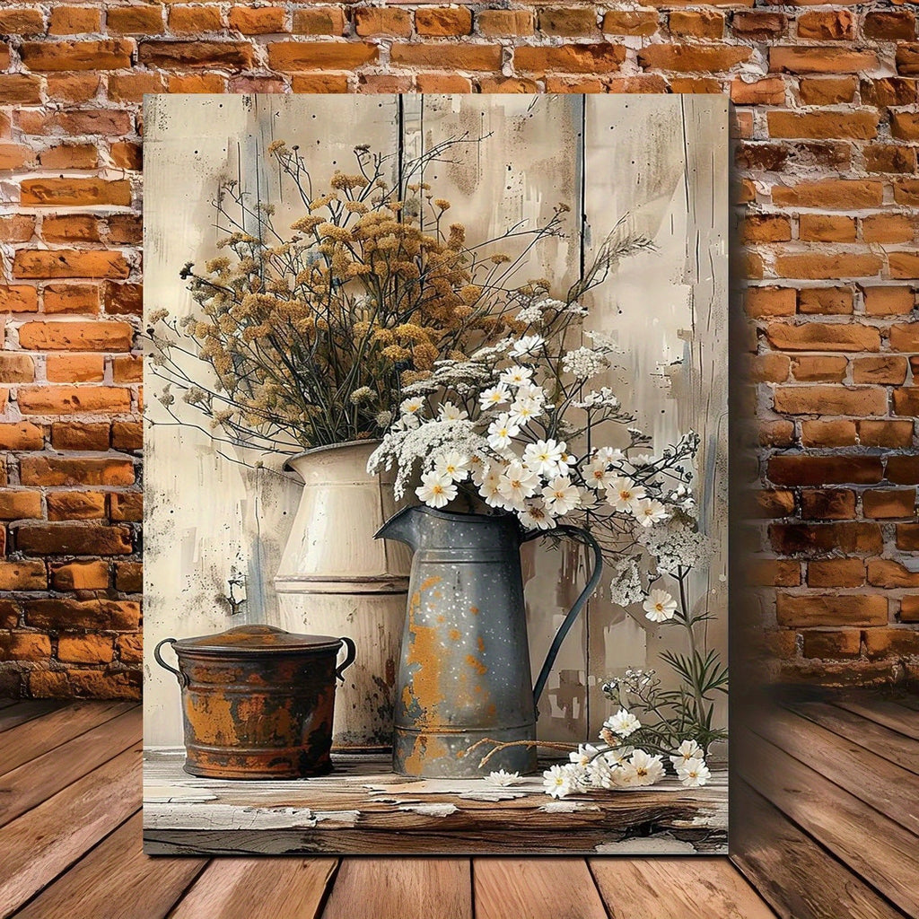 Rustic Wooden Canvas Art - Cream & Yellow