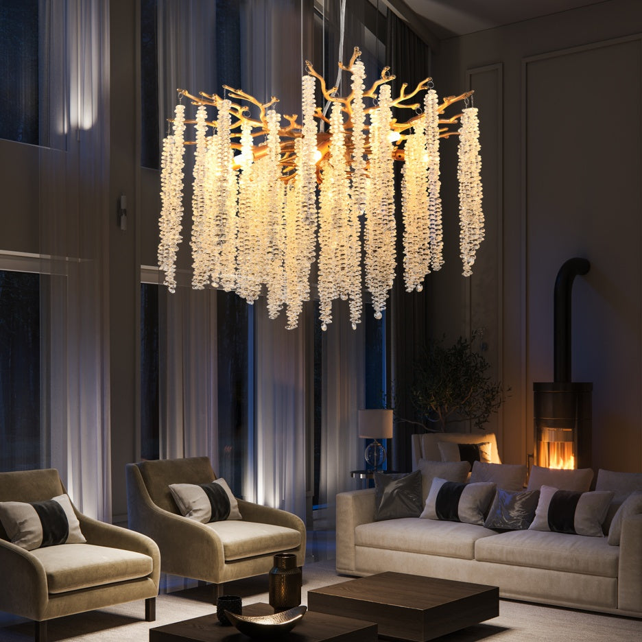 24″ Gold Crystal Pendant Light – Modern Luxury Fixture for Living Room, Dining Room & Foyer