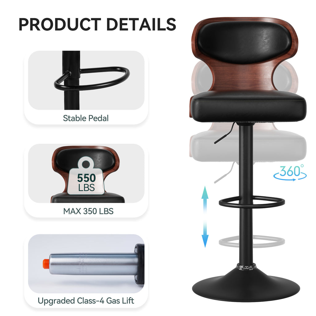 Bentwood Swivel Counter Chairs - PU Leather (Set of 2)