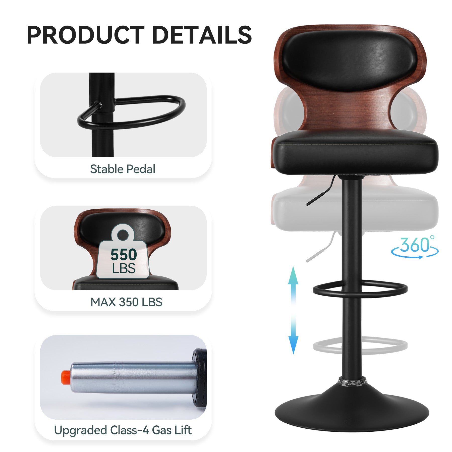 Bentwood Swivel Counter Chairs - PU Leather (Set of 2)