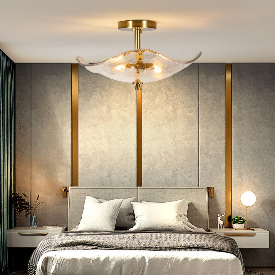 Luxury Modern Semi-Flush Mount Ceiling Light Fixture – 16.5″ Gold Glass Design with Dual Lights,