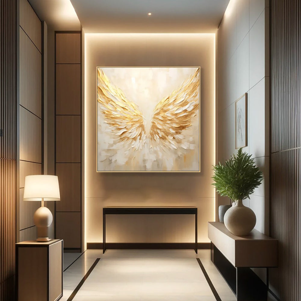 New Arrival Home Wall Golden Angel Wings Canvas Art Handmade Abstract Oil Painting Modern Abstract Home Decoration Piece Art