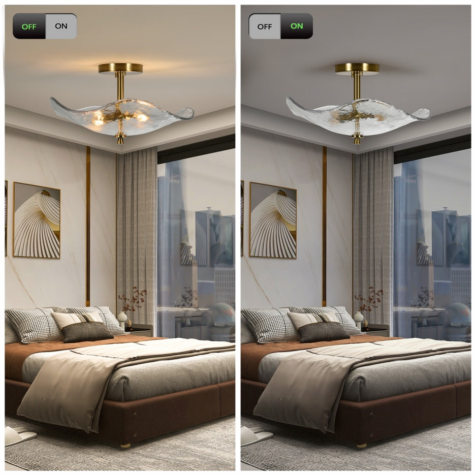 Luxury Modern Semi-Flush Mount Ceiling Light Fixture – 16.5″ Gold Glass Design with Dual Lights,