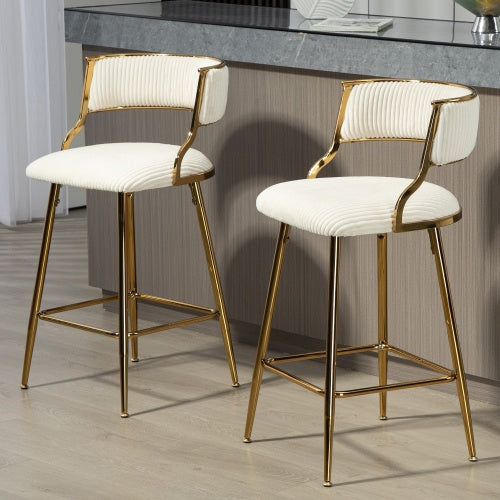 Corduroy Counter Chairs - Gold Base (Set of 2)