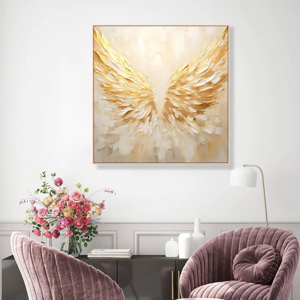 New Arrival Home Wall Golden Angel Wings Canvas Art Handmade Abstract Oil Painting Modern Abstract Home Decoration Piece Art