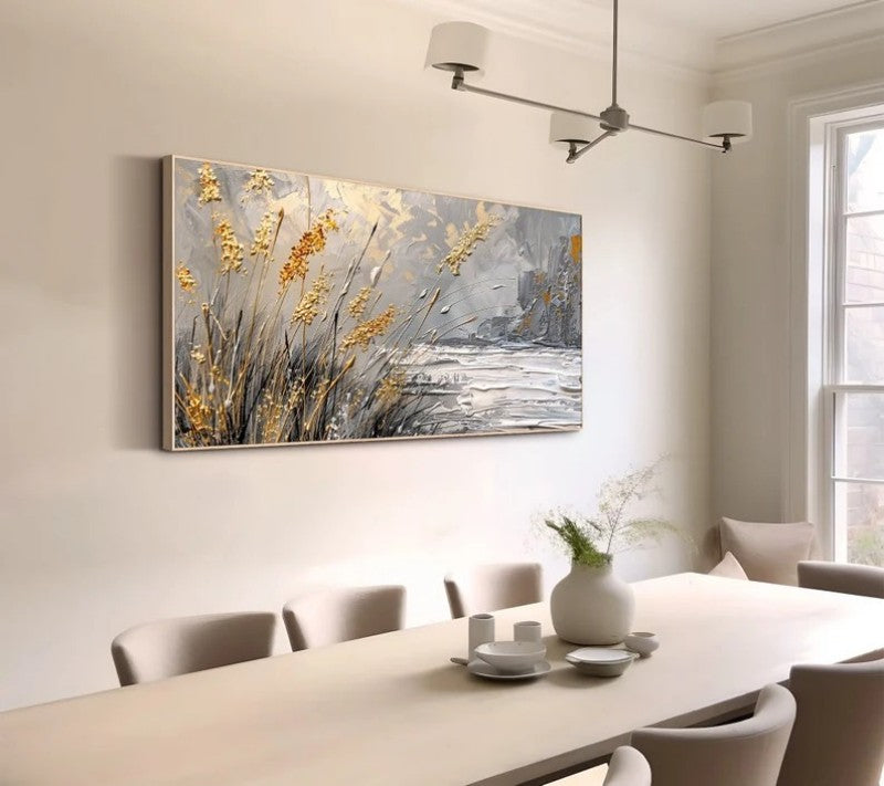 High-Quality Lake Reed Beds Contemporary Artist Hand-Painted Abstract Landscape Oil Painting