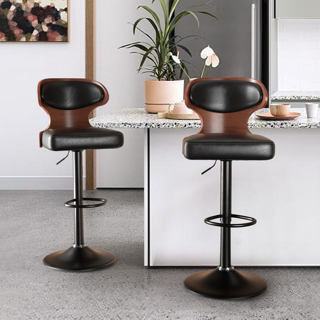 Bentwood Swivel Counter Chairs - PU Leather (Set of 2)