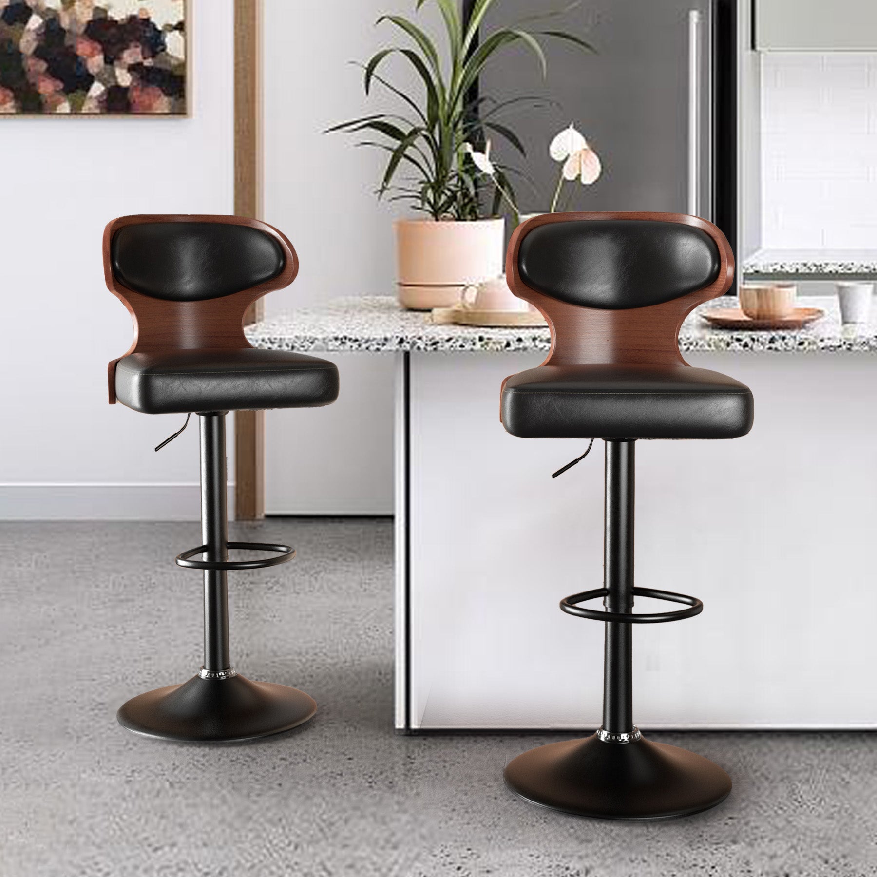 Bentwood Swivel Counter Chairs - PU Leather (Set of 2)