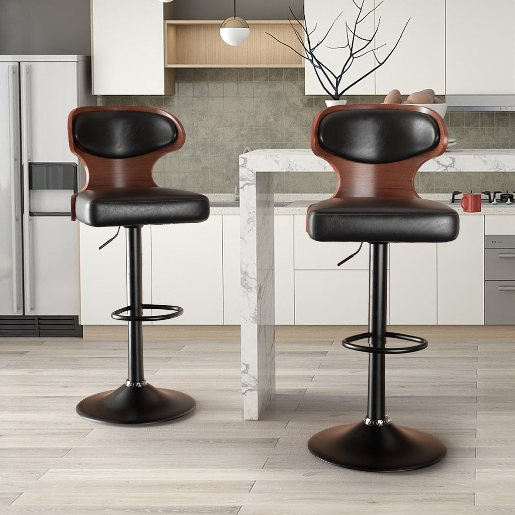 Bentwood Swivel Counter Chairs - PU Leather (Set of 2)