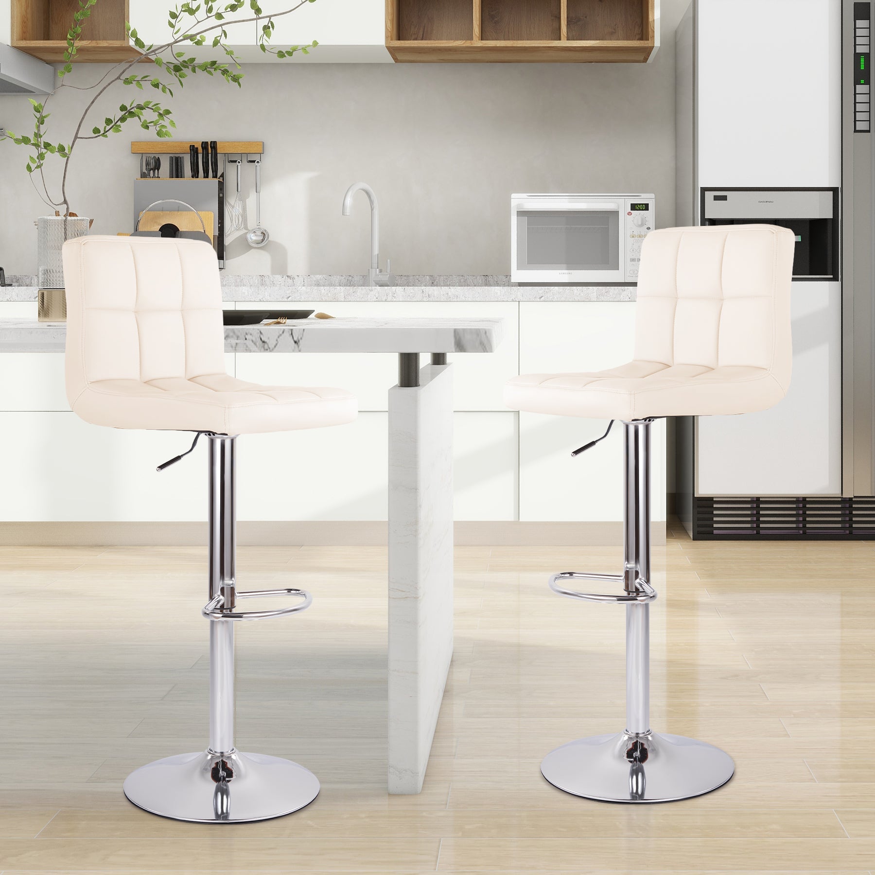 Modern Swivel Counter Stools - PU Leather (Set of 2)