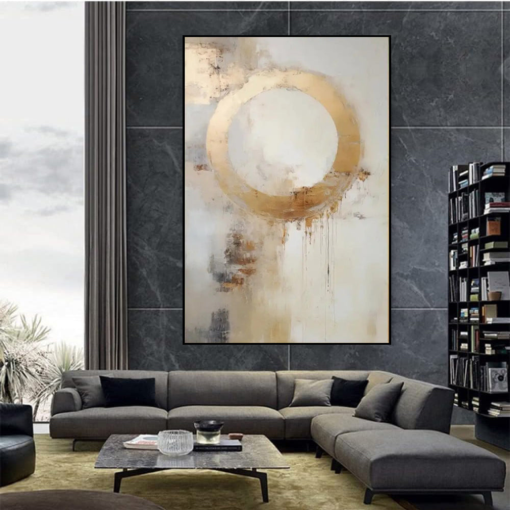 Handmade Oil Painting Canvas Wall Art Decoration Modern Abstract Golden Circle For Home Decor Rolled Frameless Unstretched Painting