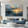 Handmade Oil Painting Canvas Wall Art Decoration Sunset Over The Sea Abstract Sunrise Landscape (Rolled Frameless Unstretched Painting)