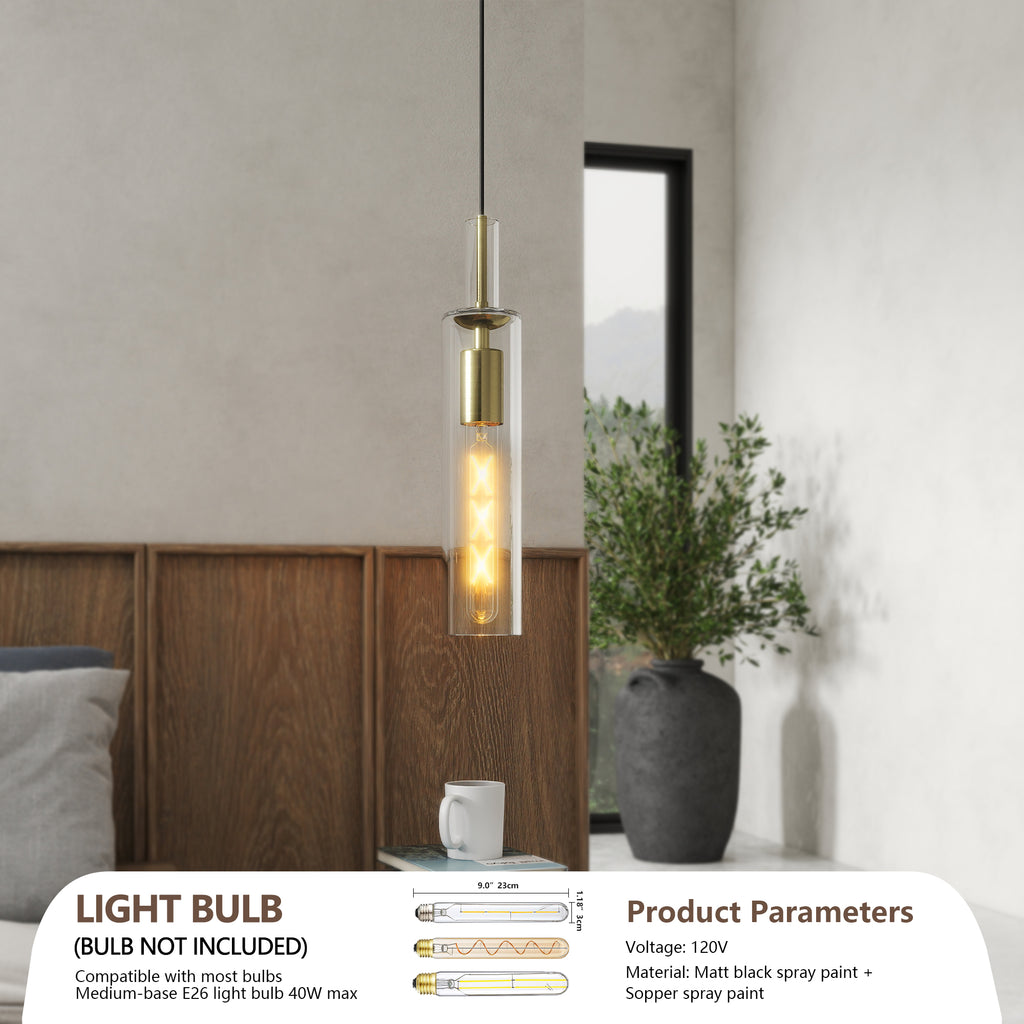 Gold Pendant Light Set – 3-Pack Modern Hanging Lights with Clear Striped Glass Shades