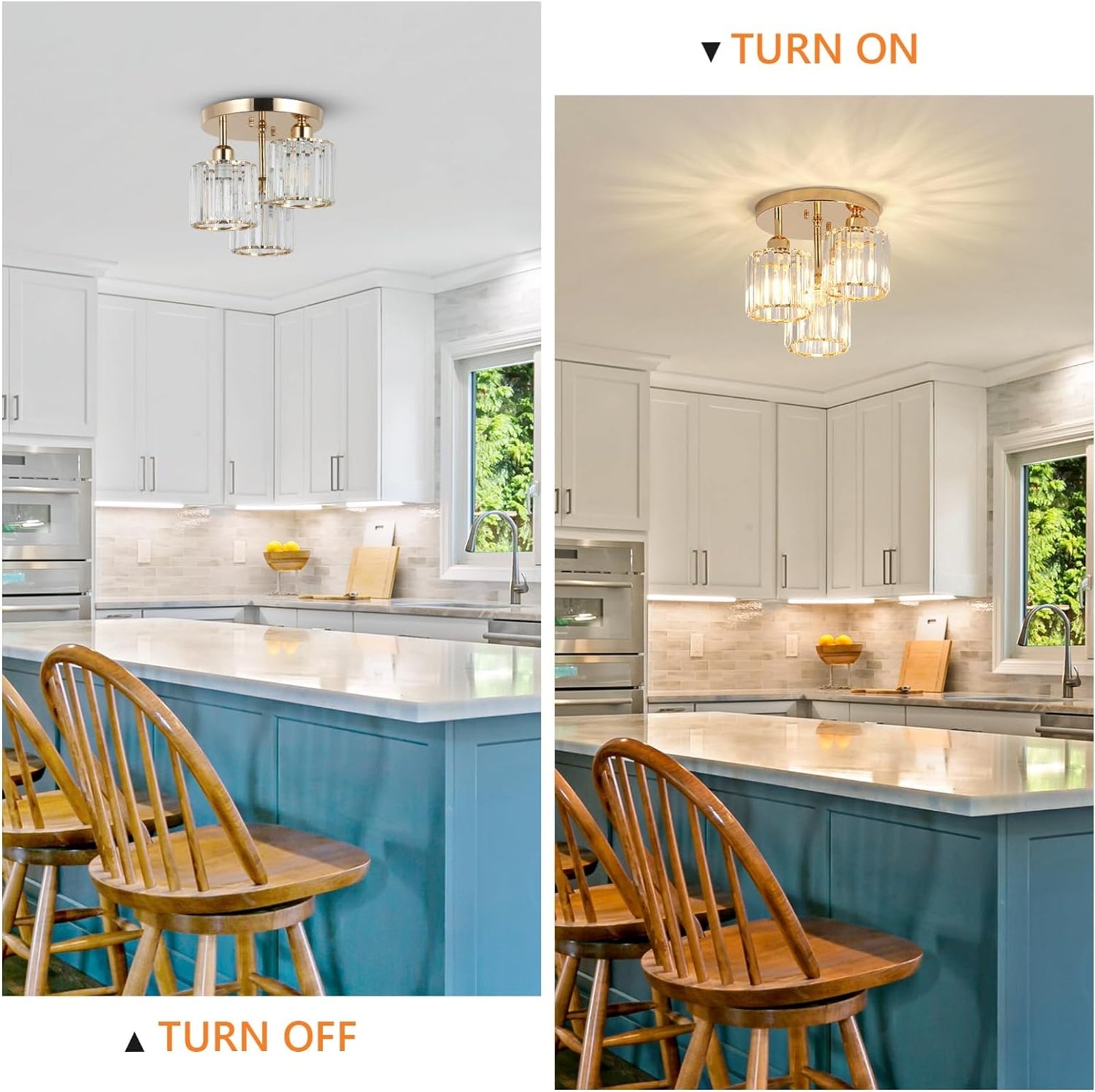 Modern 3-Light Crystal Ceiling Fixture