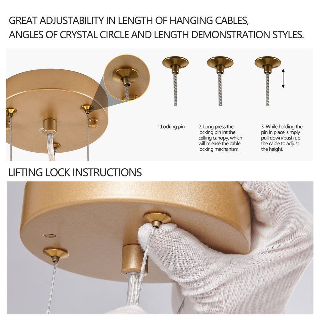 24″ Gold Crystal Pendant Light – Modern Luxury Fixture for Living Room, Dining Room & Foyer