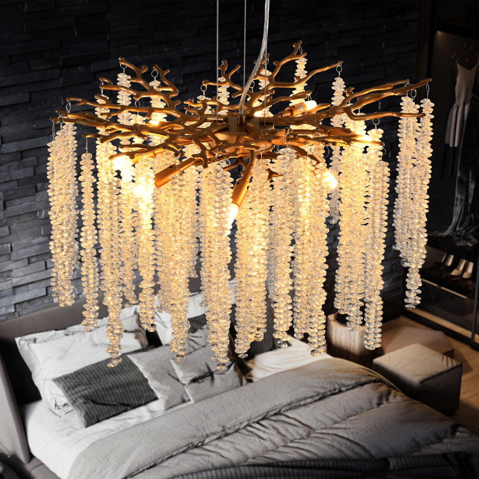 24″ Gold Crystal Pendant Light – Modern Luxury Fixture for Living Room, Dining Room & Foyer