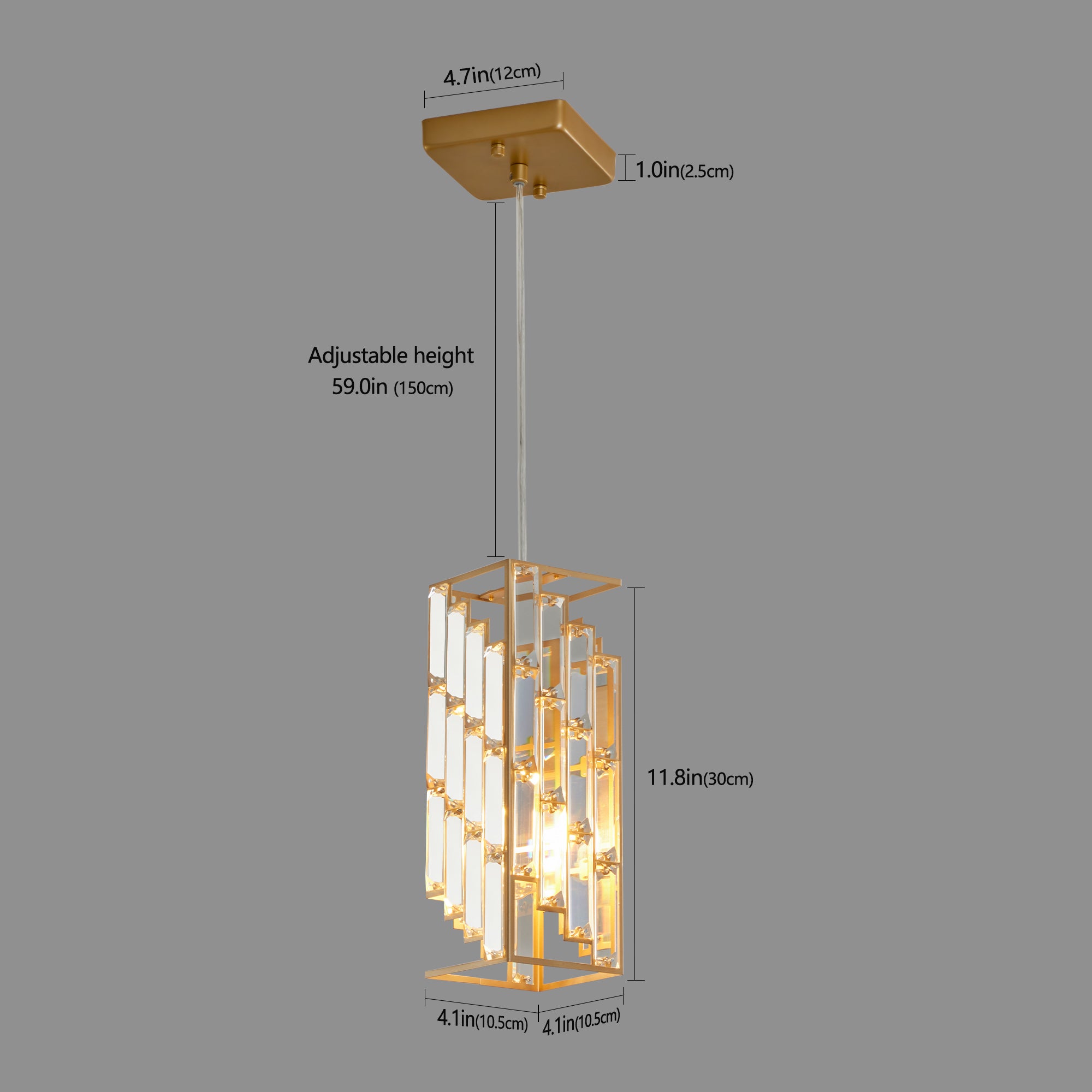 Modern 4″ Crystal Pendant Lights – 3-Pack Adjustable Gold Hanging Lamps