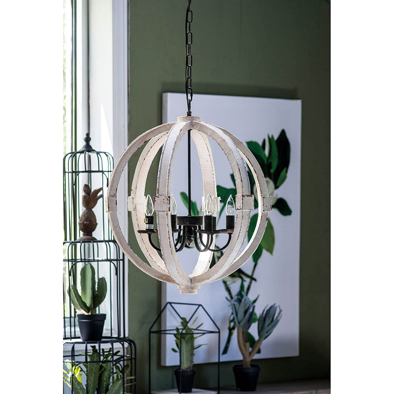 6-Light Wooden Chandelier with Adjustable Chain