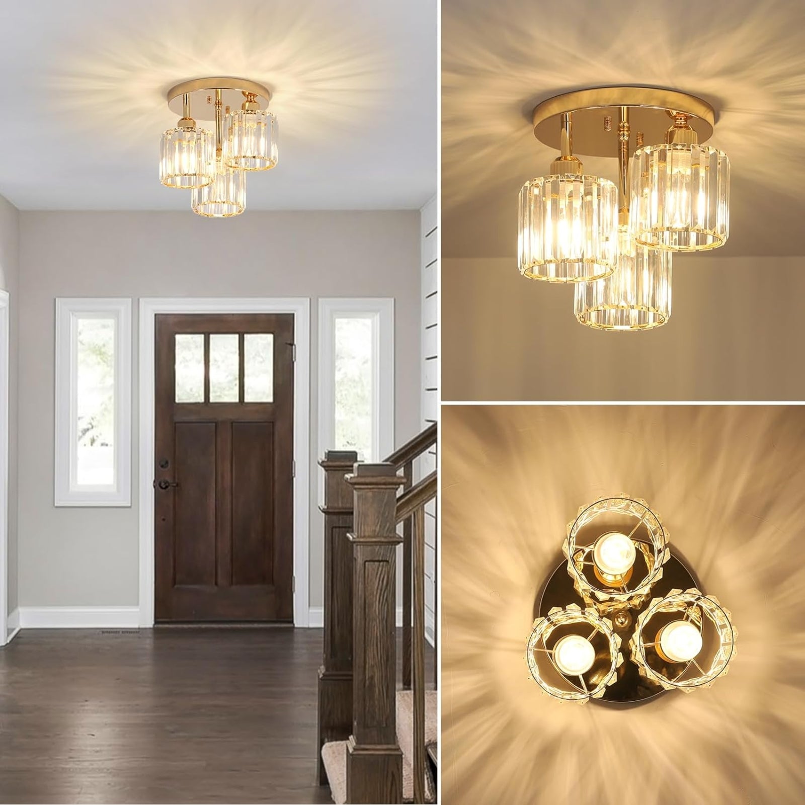 Modern 3-Light Crystal Ceiling Fixture