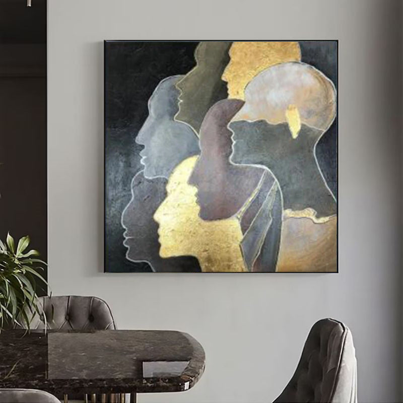 Luxury Handmade Oil Painting – Golden Abstract Portrait Canvas Art, Modern Rolled & Frameless