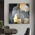 Luxury Handmade Oil Painting – Golden Abstract Portrait Canvas Art, Modern Rolled & Frameless