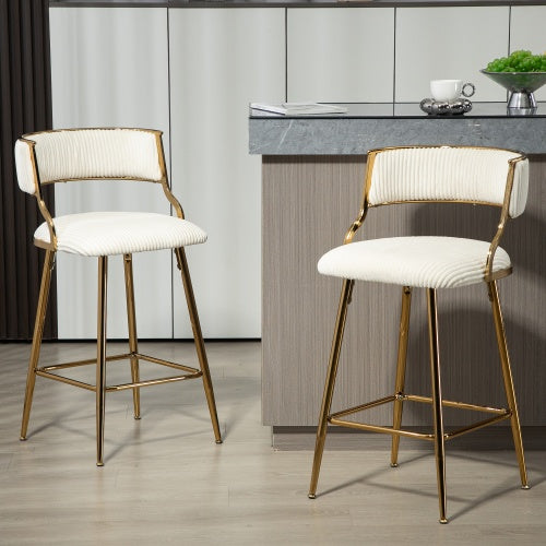Corduroy Counter Chairs - Gold Base (Set of 2)
