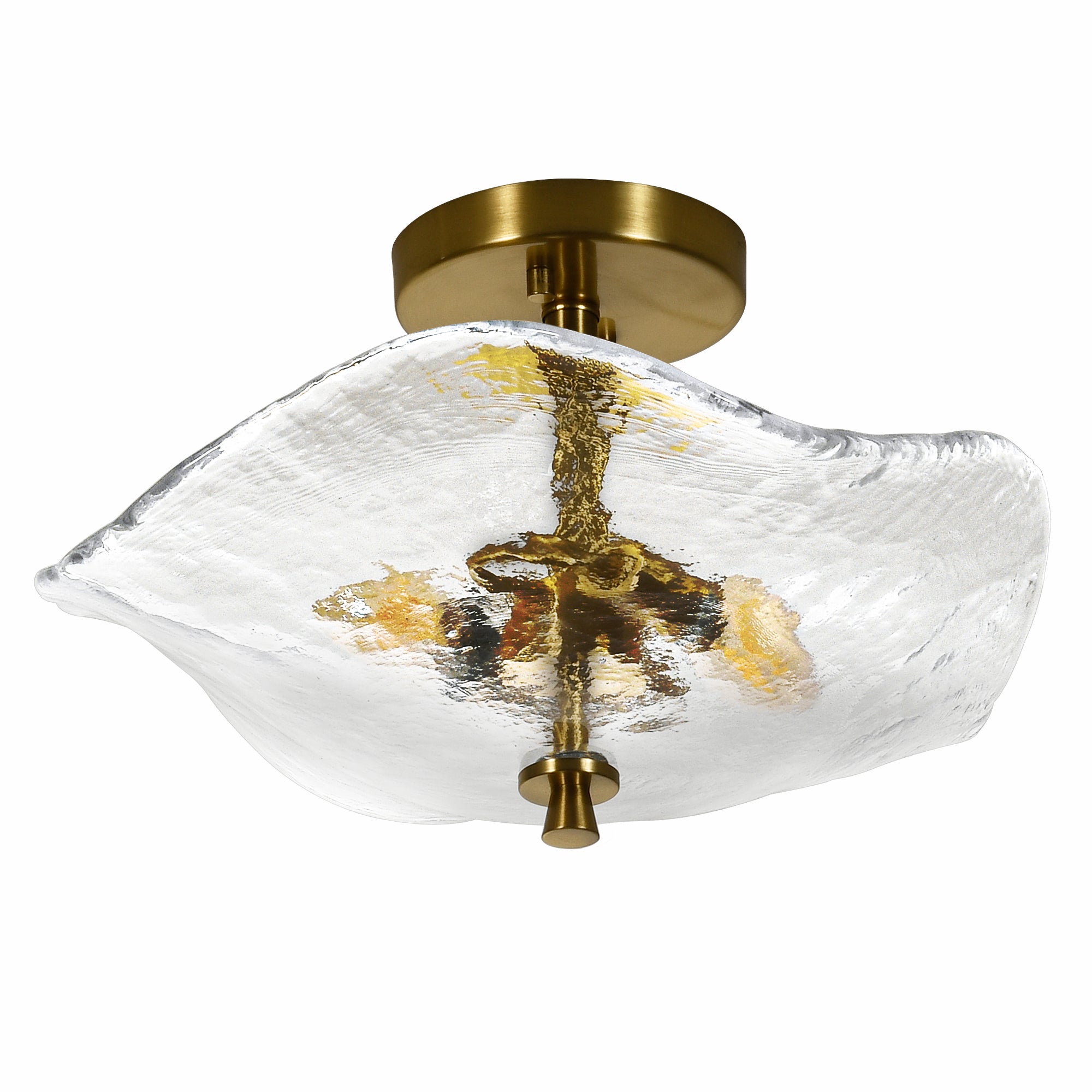 Luxury Modern Semi-Flush Mount Ceiling Light Fixture – 16.5″ Gold Glass Design with Dual Lights,