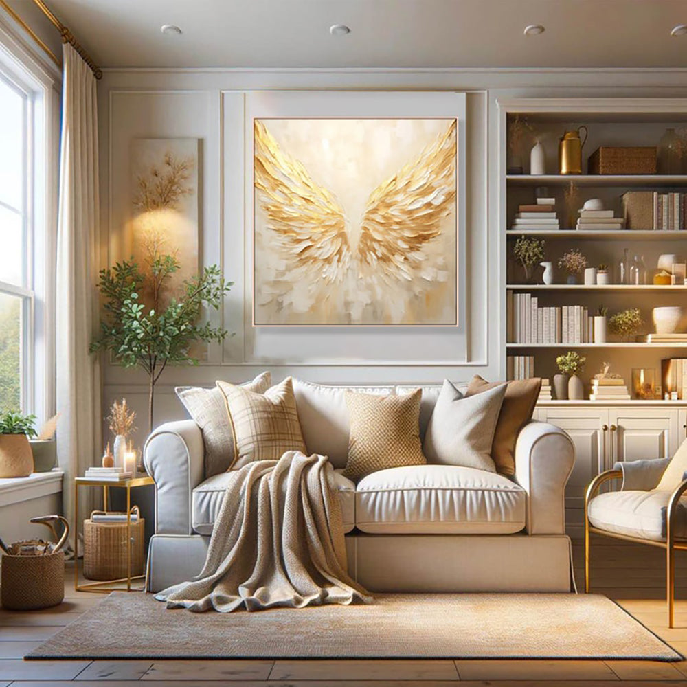 New Arrival Home Wall Golden Angel Wings Canvas Art Handmade Abstract Oil Painting Modern Abstract Home Decoration Piece Art