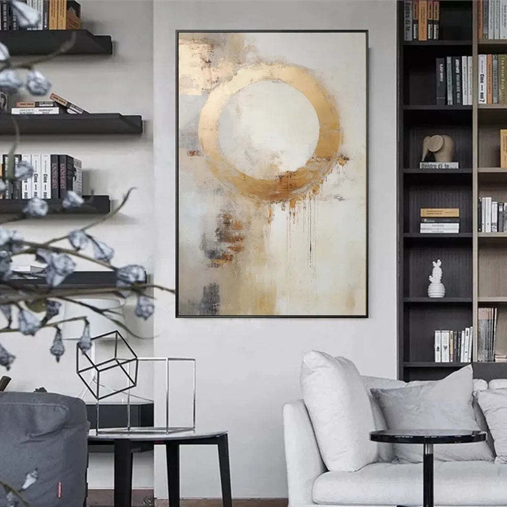 Handmade Oil Painting Canvas Wall Art Decoration Modern Abstract Golden Circle For Home Decor Rolled Frameless Unstretched Painting