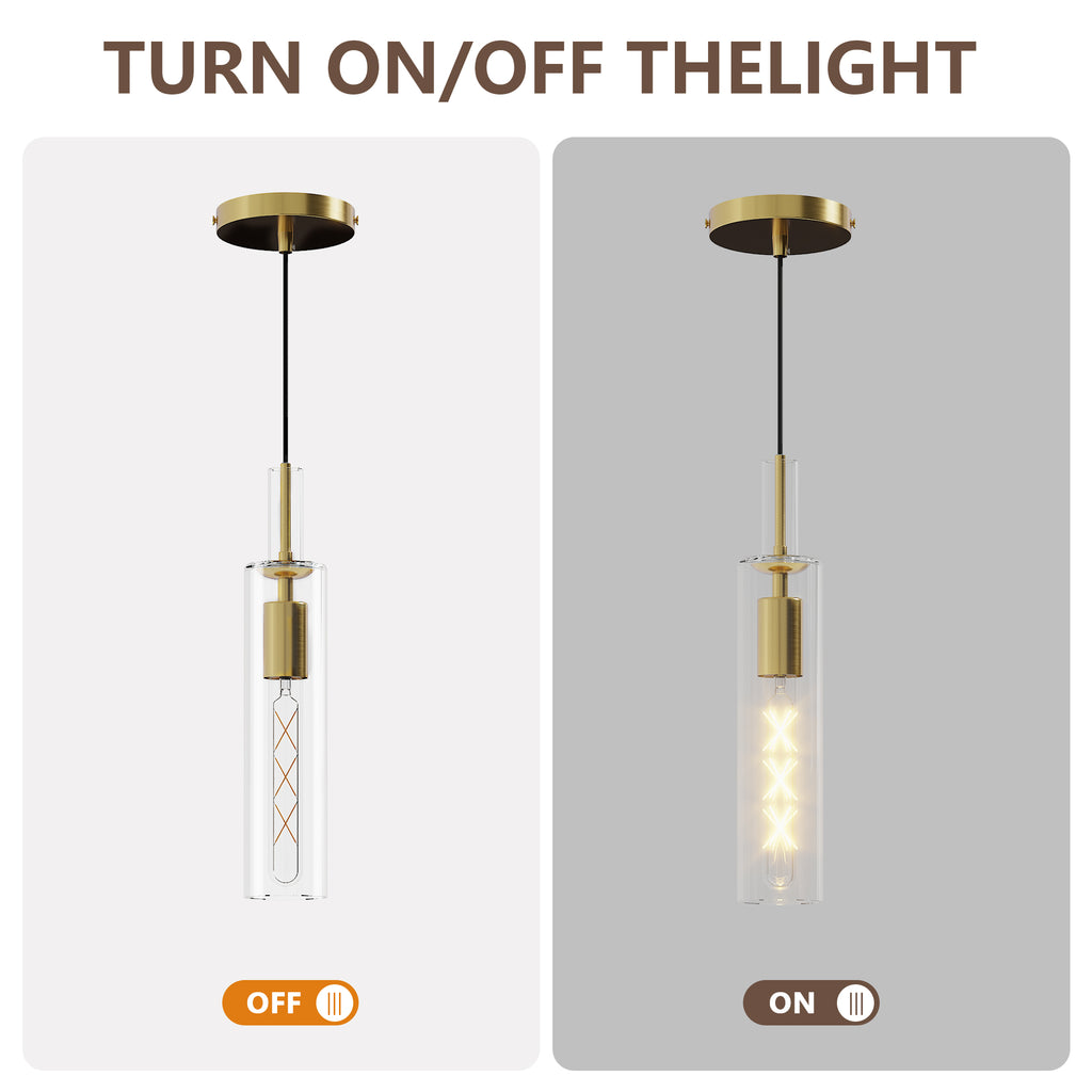 Gold Pendant Light Set – 3-Pack Modern Hanging Lights with Clear Striped Glass Shades