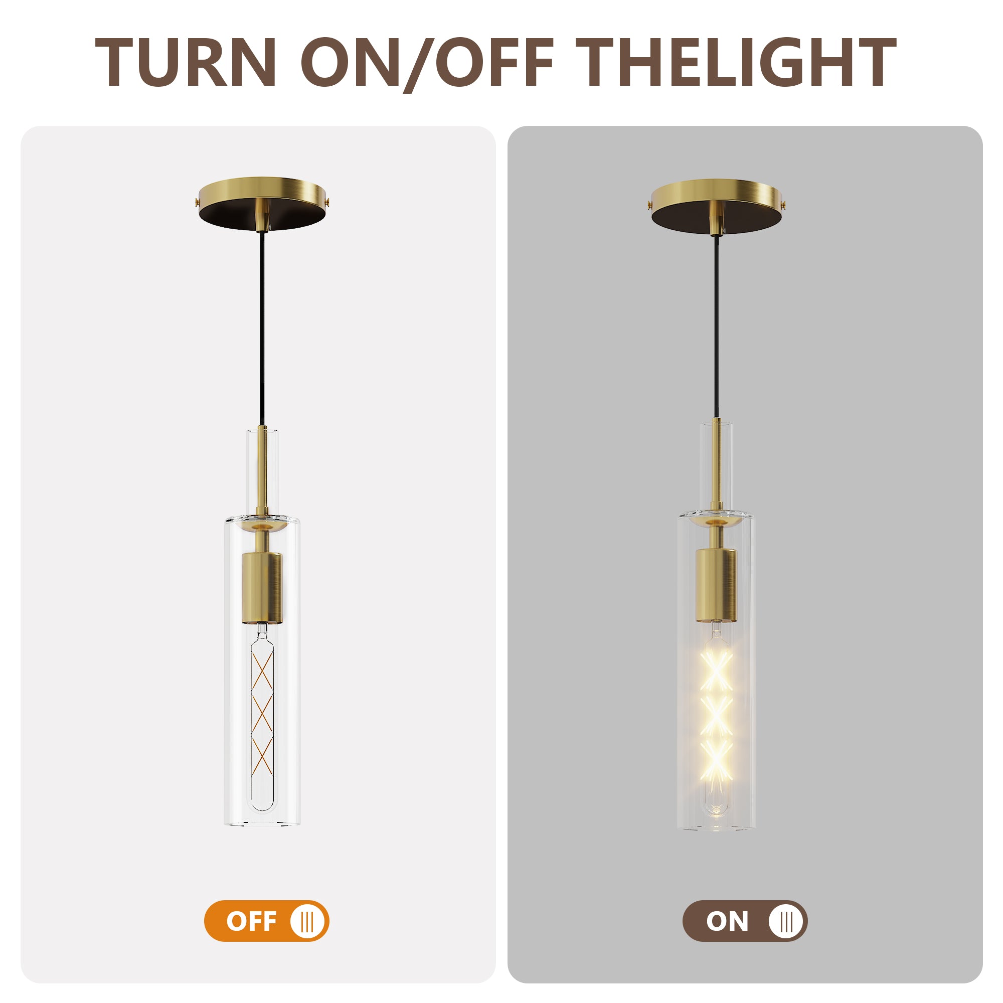 Gold Pendant Light Set – 3-Pack Modern Hanging Lights with Clear Striped Glass Shades