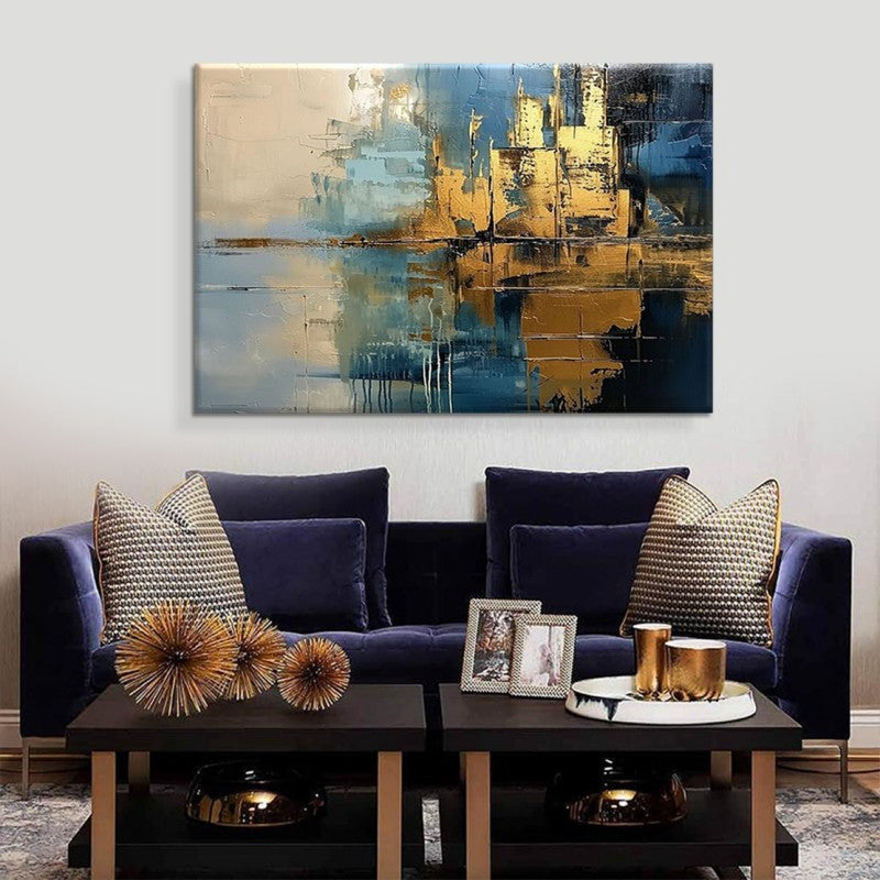 Abstract Modern Painting Decor Living Room Master Handmade Oil Paintings For Home Porch Village Blue Rough Texture Mural Artwork
