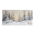 Luxury Handmade Oil Painting – Golden Pine Winter Scene Canvas Art, Rolled & Frameless