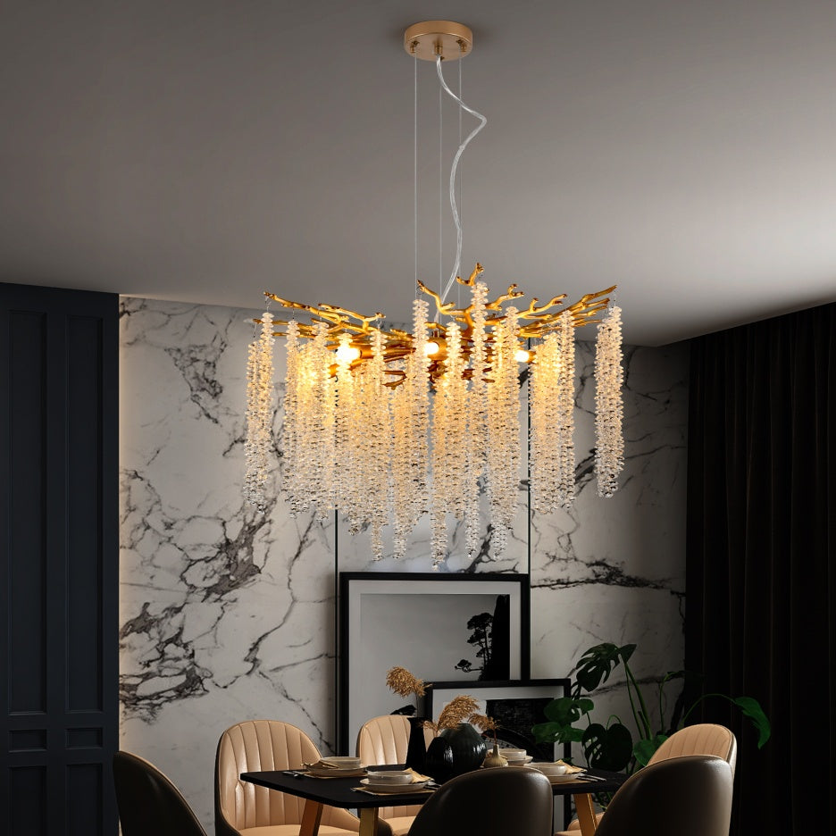 24″ Gold Crystal Pendant Light – Modern Luxury Fixture for Living Room, Dining Room & Foyer