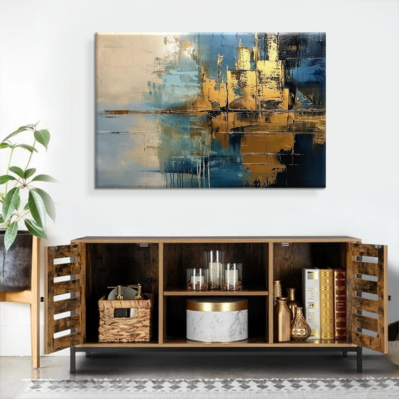 Abstract Modern Painting Decor Living Room Master Handmade Oil Paintings For Home Porch Village Blue Rough Texture Mural Artwork