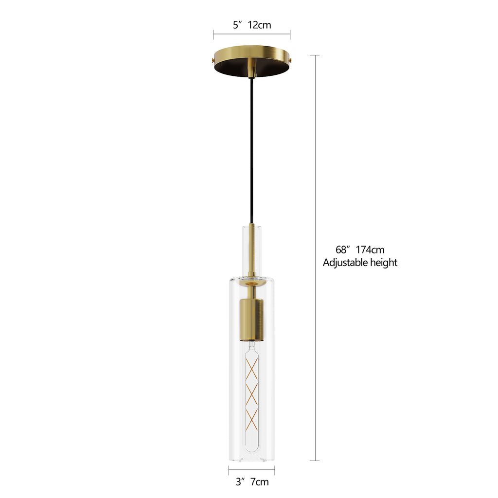 Gold Pendant Light Set – 3-Pack Modern Hanging Lights with Clear Striped Glass Shades