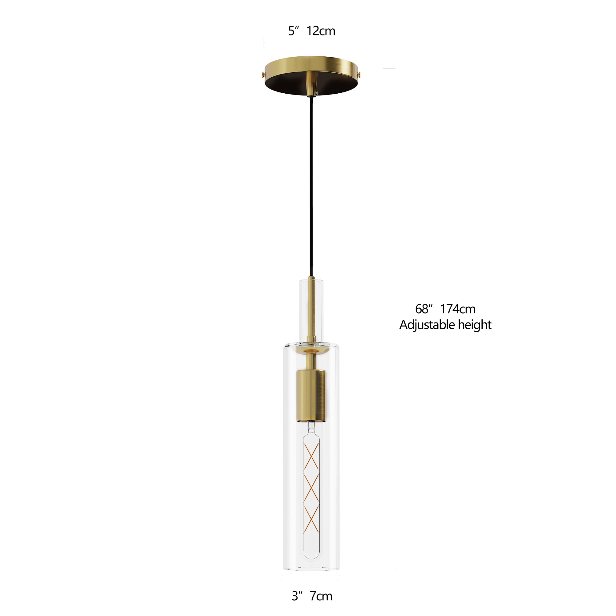 Gold Pendant Light Set – 3-Pack Modern Hanging Lights with Clear Striped Glass Shades