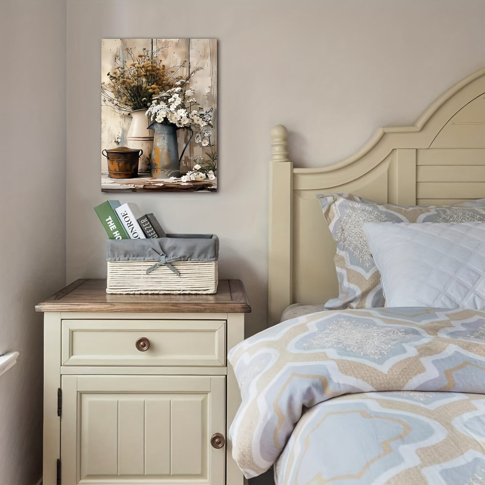 Rustic Wooden Canvas Art - Cream & Yellow