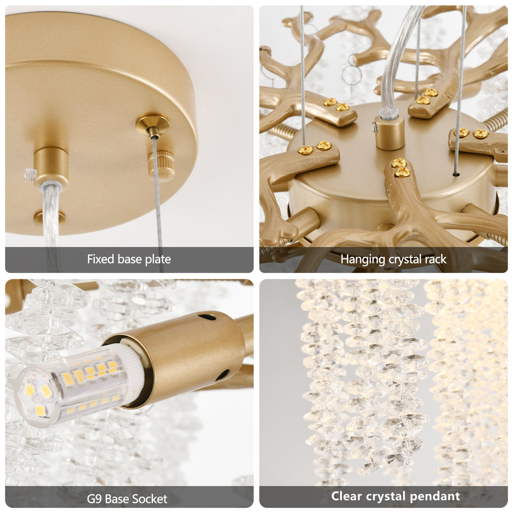 24″ Gold Crystal Pendant Light – Modern Luxury Fixture for Living Room, Dining Room & Foyer