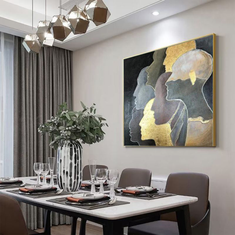 Luxury Handmade Oil Painting – Golden Abstract Portrait Canvas Art, Modern Rolled & Frameless