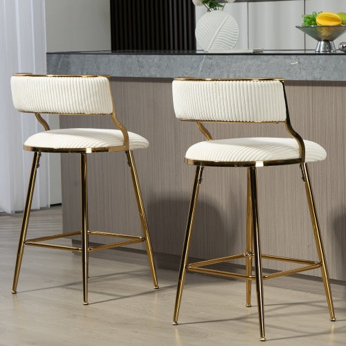 Corduroy Counter Chairs - Gold Base (Set of 2)