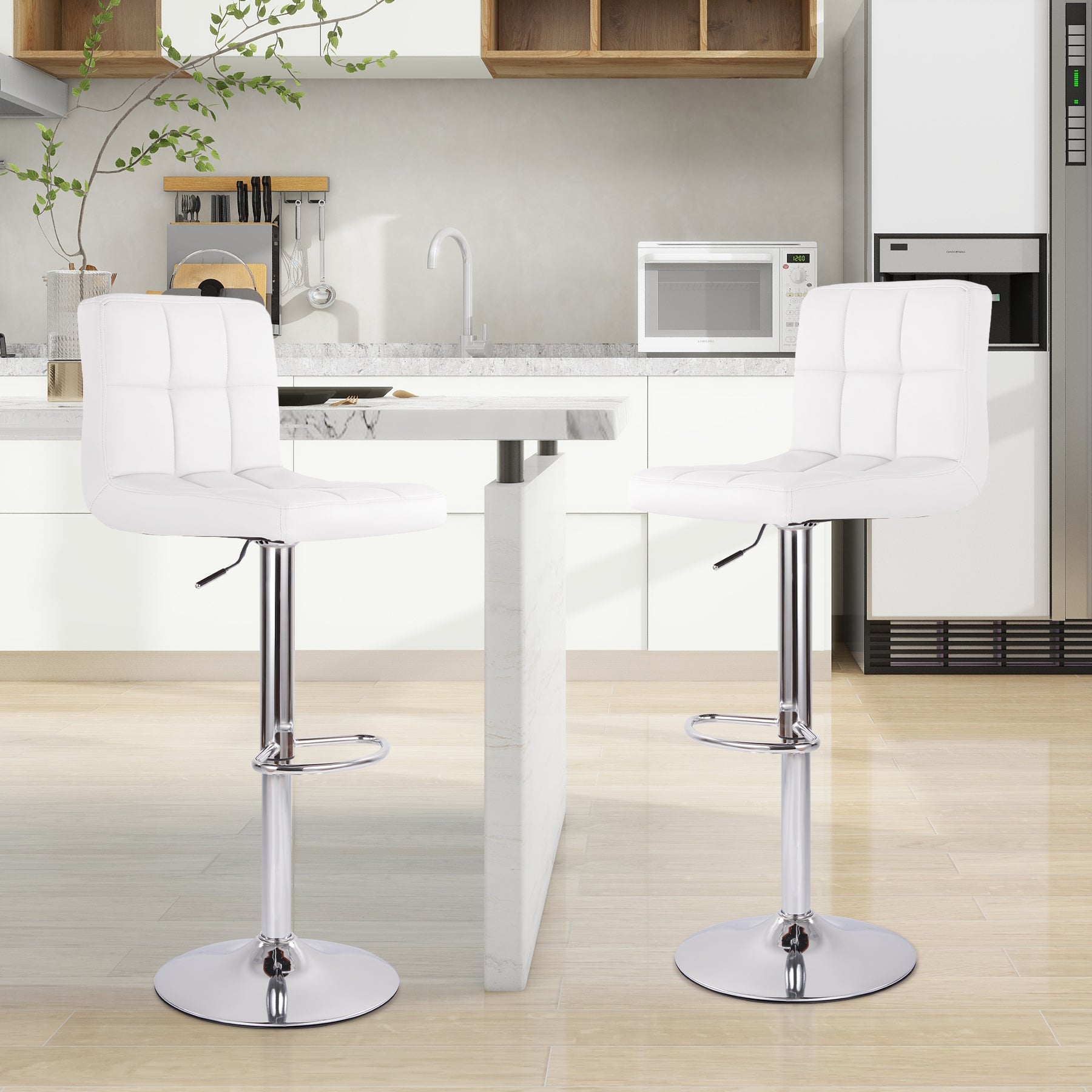 Modern Swivel Counter Stools - PU Leather (Set of 2)
