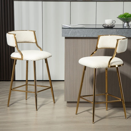 Corduroy Counter Chairs - Gold Base (Set of 2)
