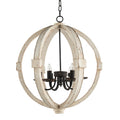 6-Light Wooden Chandelier with Adjustable Chain