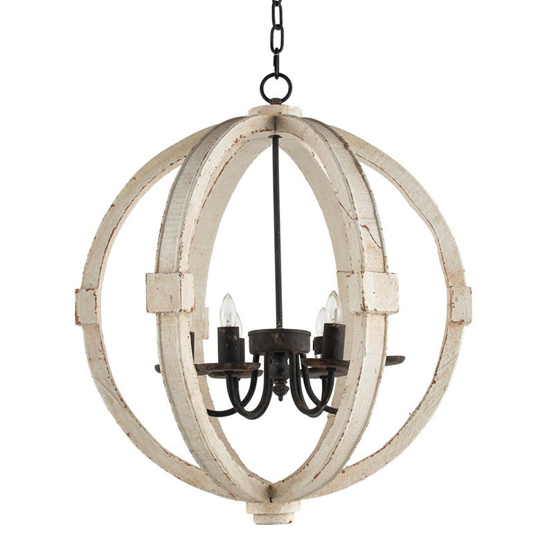 6-Light Wooden Chandelier with Adjustable Chain