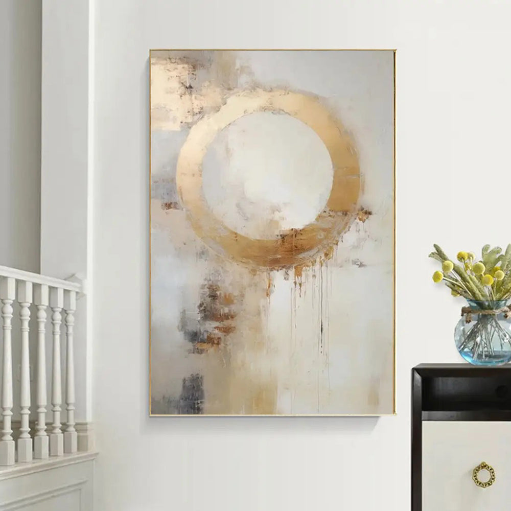 Handmade Oil Painting Canvas Wall Art Decoration Modern Abstract Golden Circle For Home Decor Rolled Frameless Unstretched Painting