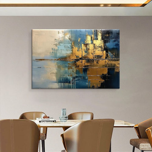 Abstract Modern Painting Decor Living Room Master Handmade Oil Paintings For Home Porch Village Blue Rough Texture Mural Artwork