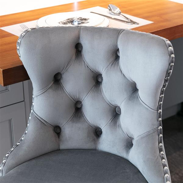 Luxury Velvet Counter Chairs - Gray (Set of 2)